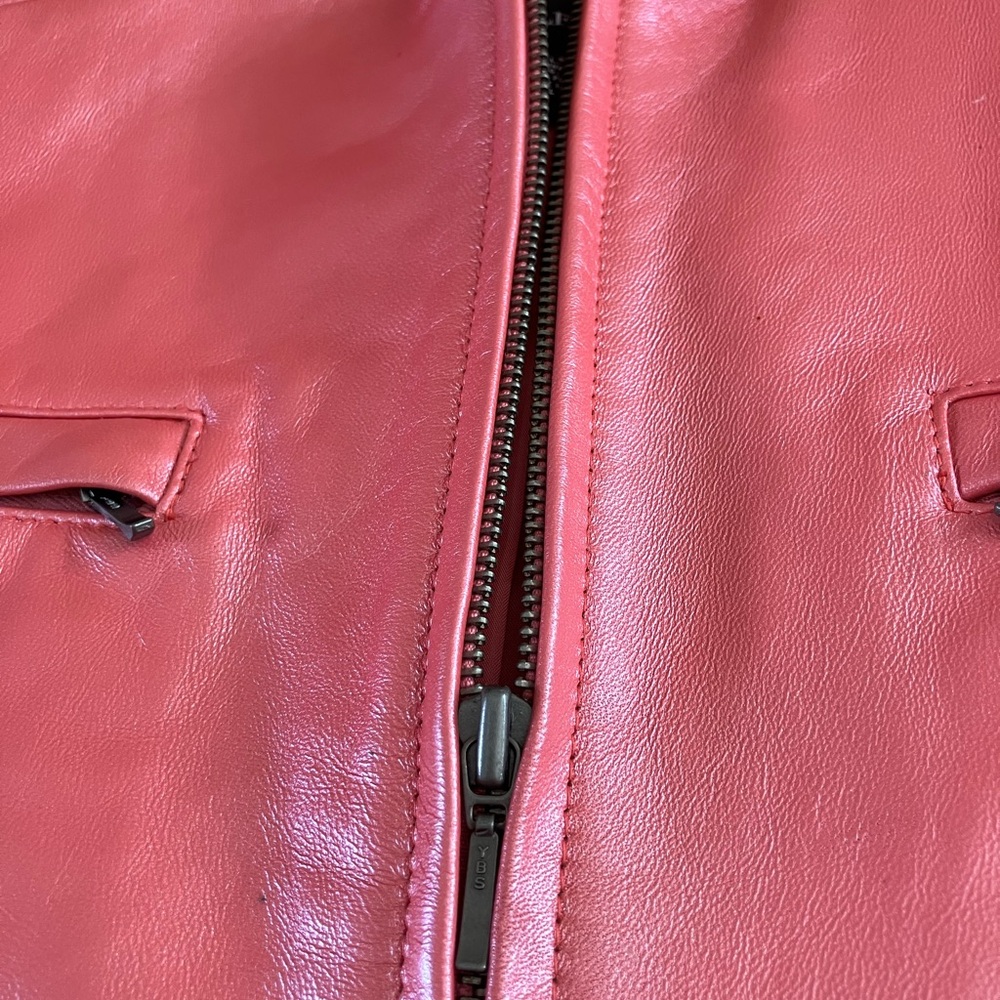 Alfani Genuine Leather Fully Lined Zip Front Jacket in Shimmery Peach Size Large - Picture 5 of 9